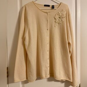 Karen Scott Cream Lambs Wool Angora Blend Button‎ Up Cardigan 3X Cozy